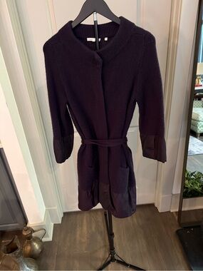 Vince Dark Purple Knit Wool-Cashmere Belted Dress